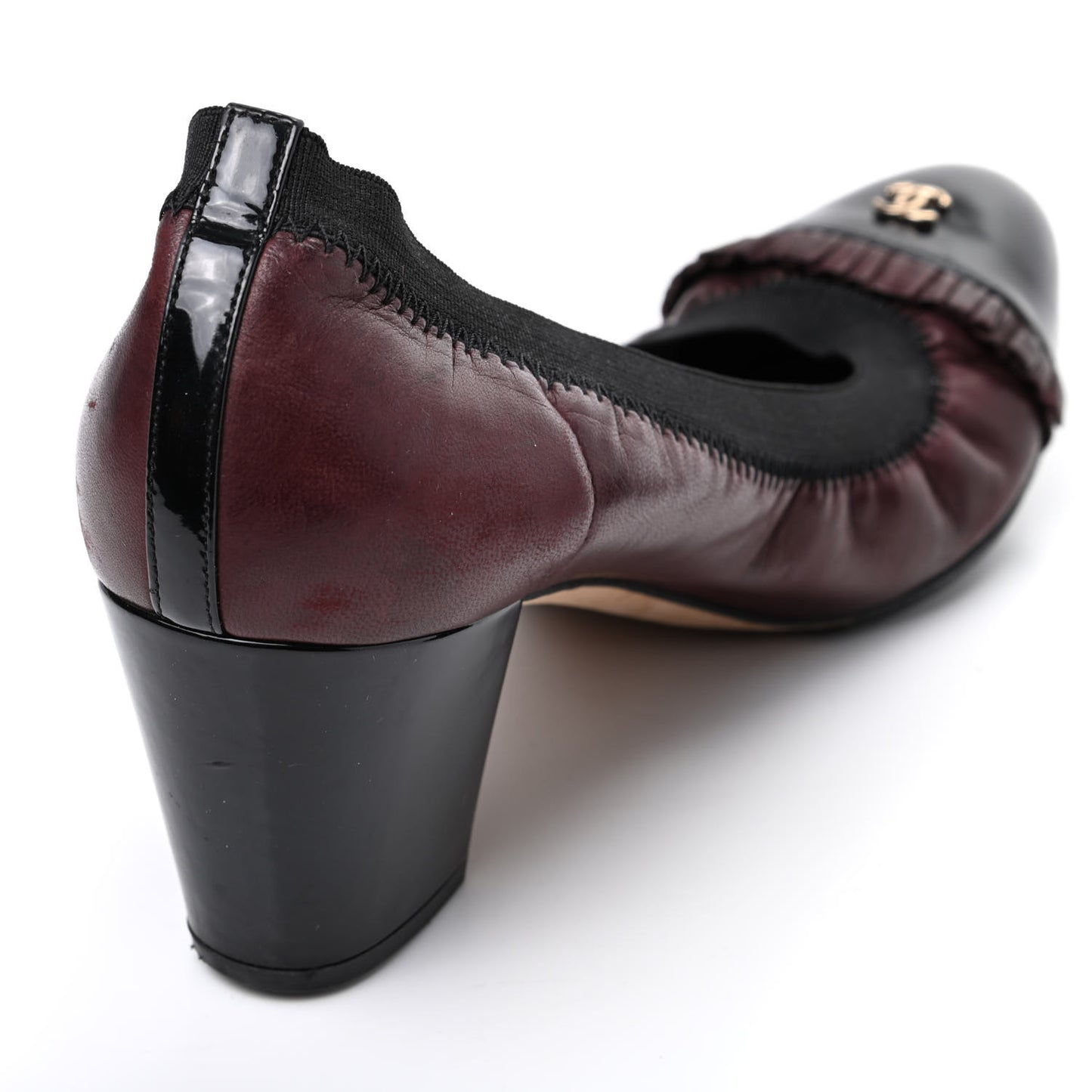 Lambskin Patent CC Elastic Cap Toe Ballerina Pumps 37.5 Burgundy Black