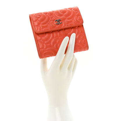 Chanel Caviar Camellia Embossed Compact Wallet Coral 2 of 14