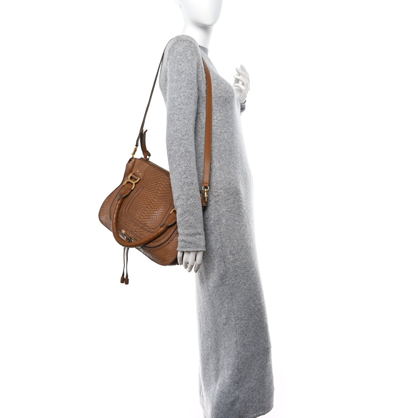 Snakeskin Calfskin Medium Marcie Satchel Brown