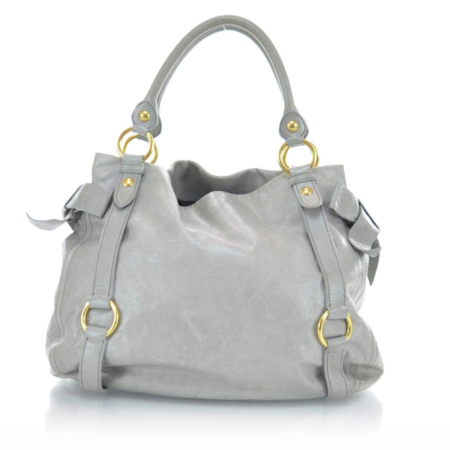 Leather Vitello Lux Bow Tote Gray