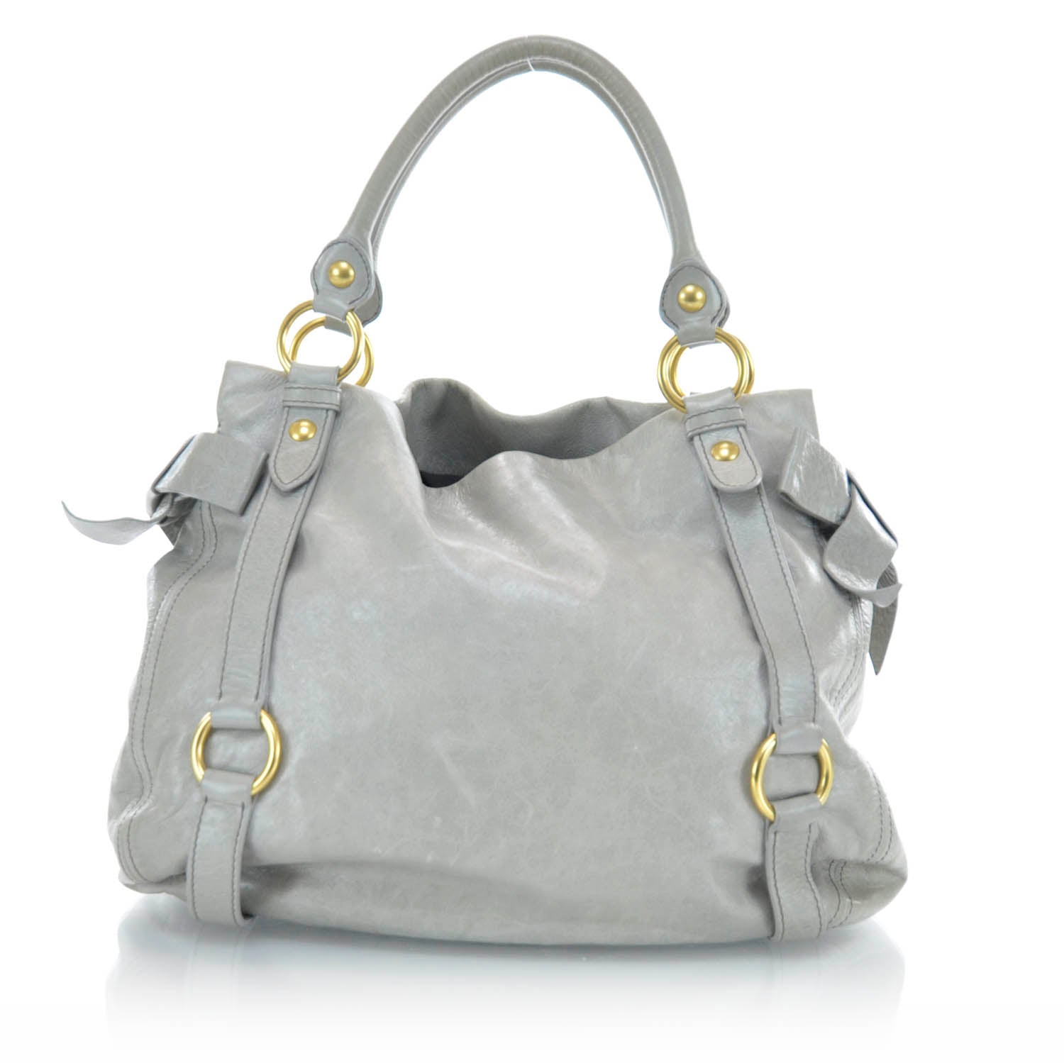 Miu Miu Leather Vitello Lux Bow Tote Gray 4 of 11