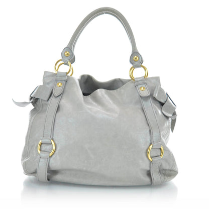 Miu Miu Leather Vitello Lux Bow Tote Gray 4 of 11
