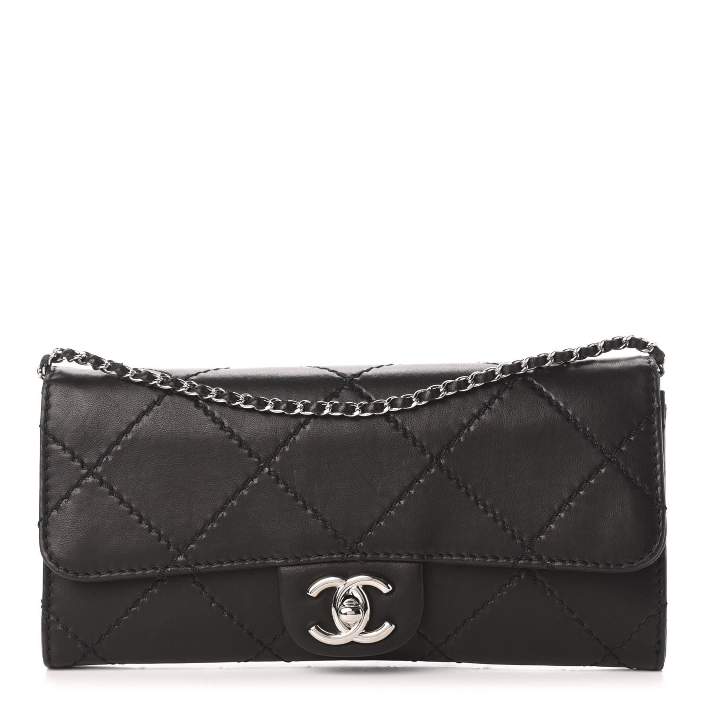 Lambskin Stitched Orient Express Wallet on Chain WOC Black