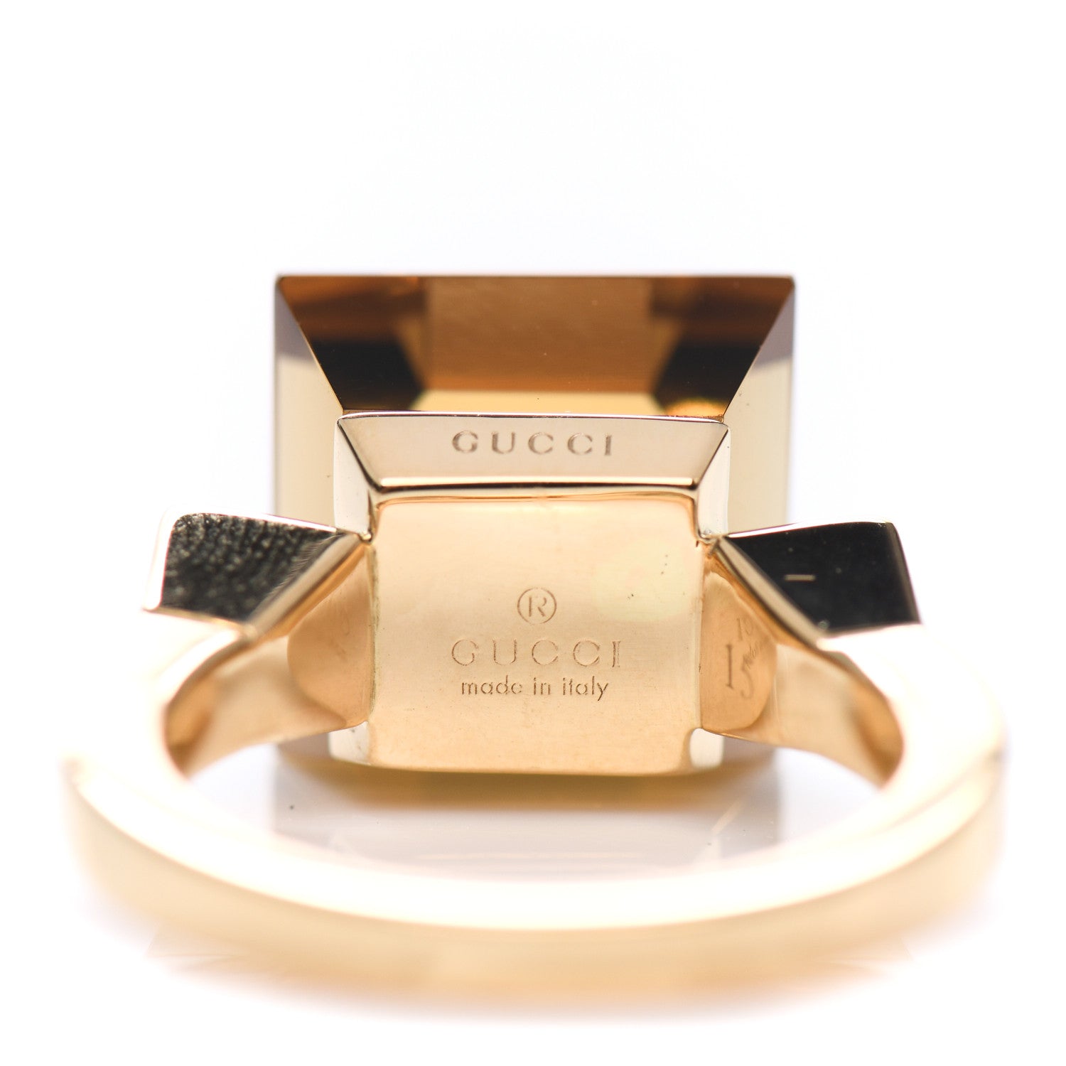 Gucci 18K Yellow Gold Smoky Quartz Chiodo Ring 55 7.25 4 of 5