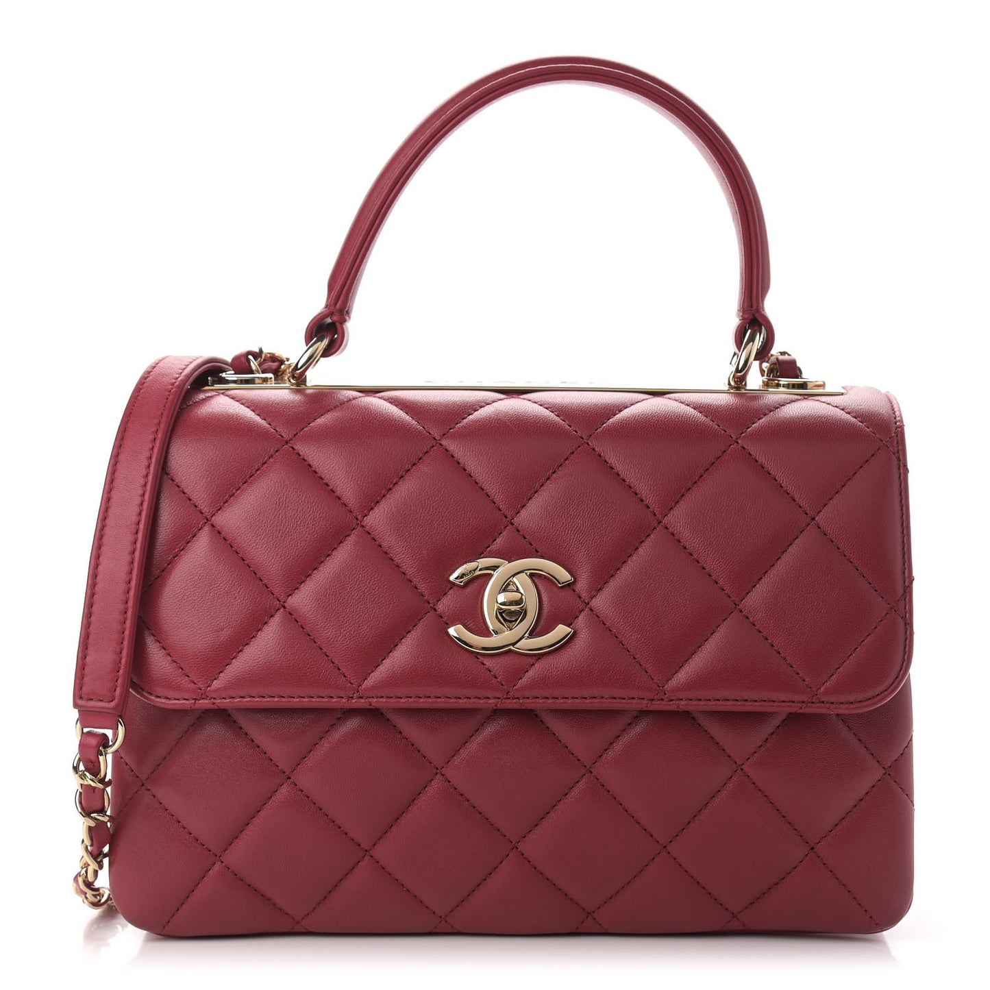 Lambskin Quilted Small Trendy CC Flap Dual Handle Bag Dark Pink