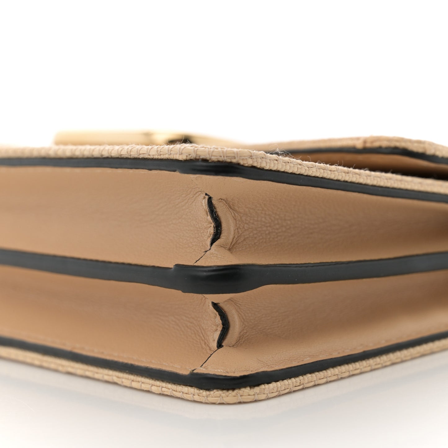 Raffia VLogo Wallet on Chain Beige