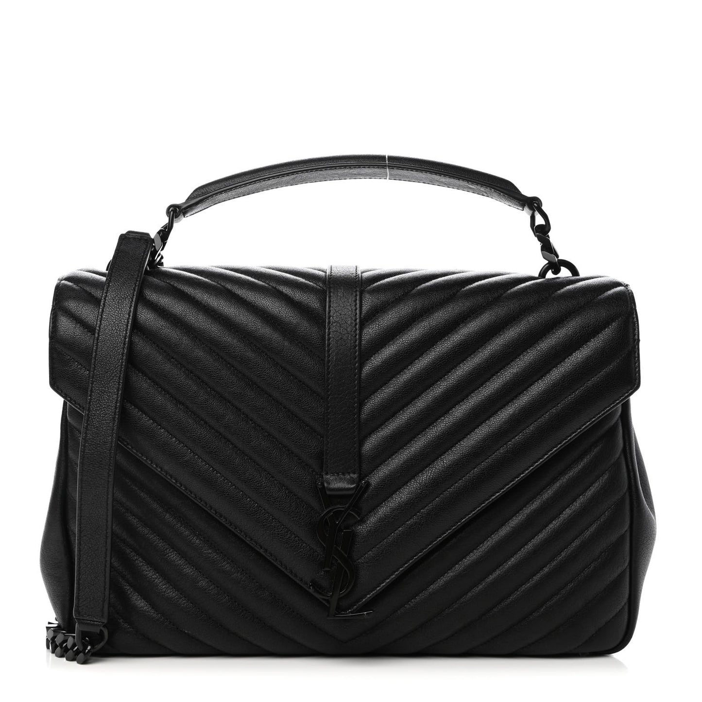Sheepskin Matelasse Chevron Monogram Monochrome Large College Satchel Black