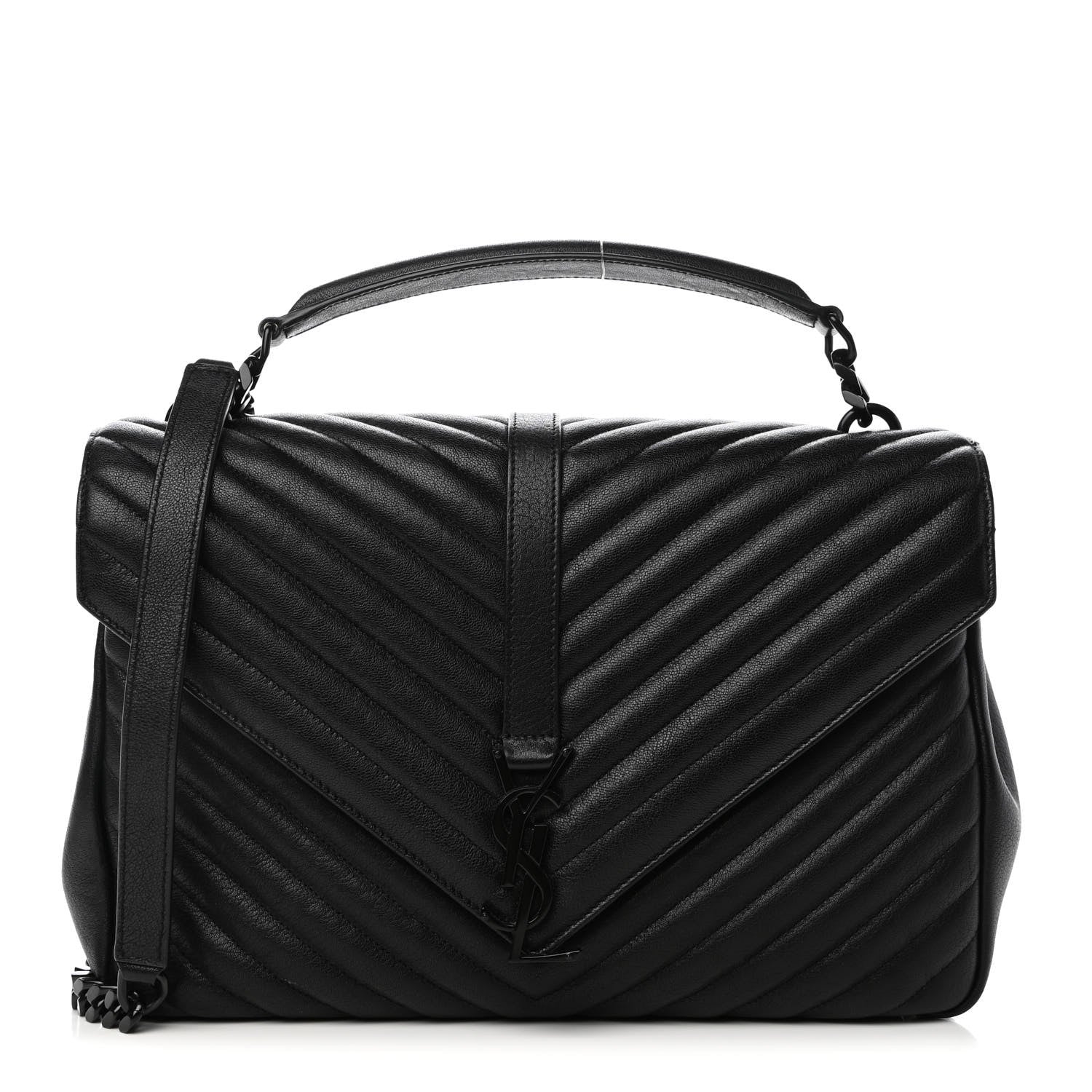Saint Laurent Sheepskin Matelasse Chevron Monogram Monochrome Large College Satchel Black 1 of 9