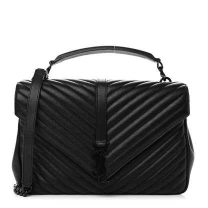 Saint Laurent Sheepskin Matelasse Chevron Monogram Monochrome Large College Satchel Black 1 of 18