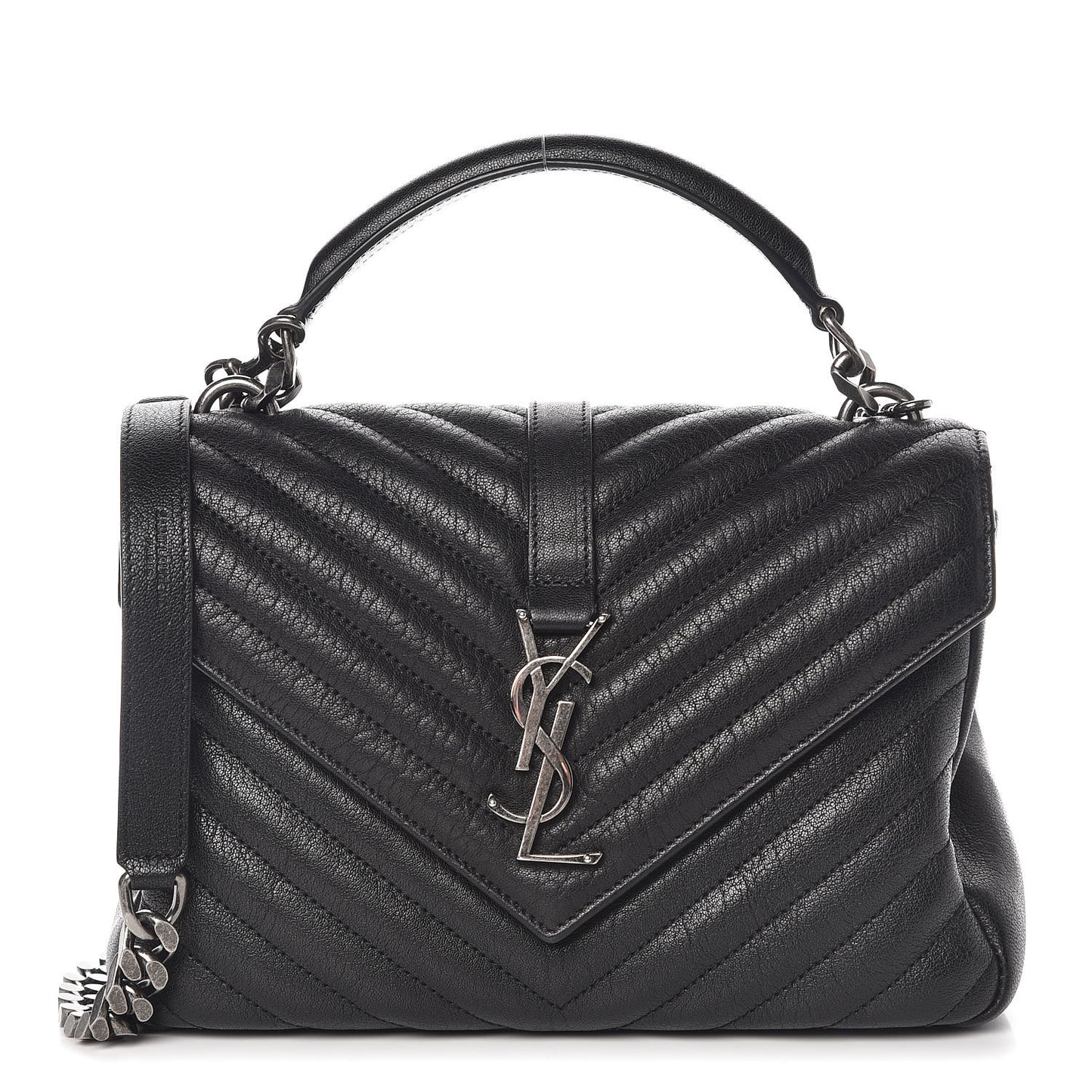 Sheepskin Matelasse Chevron Monogram Medium College Bag Black