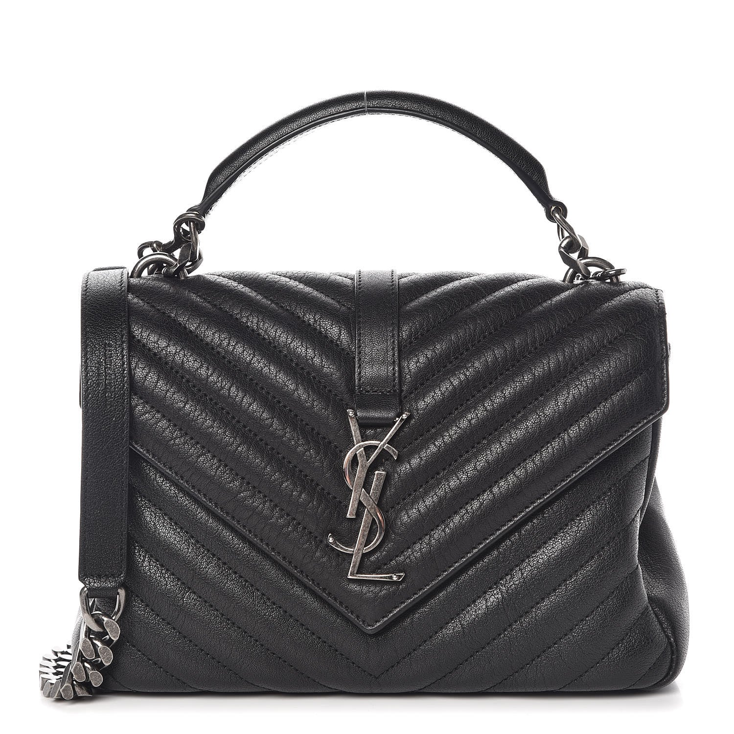Saint Laurent Sheepskin Matelasse Chevron Monogram Medium College Bag Black 1 of 9