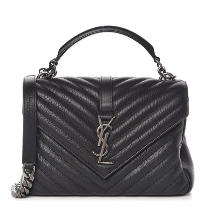 Saint Laurent Sheepskin Matelasse Chevron Monogram Medium College Bag Black 1 of 9