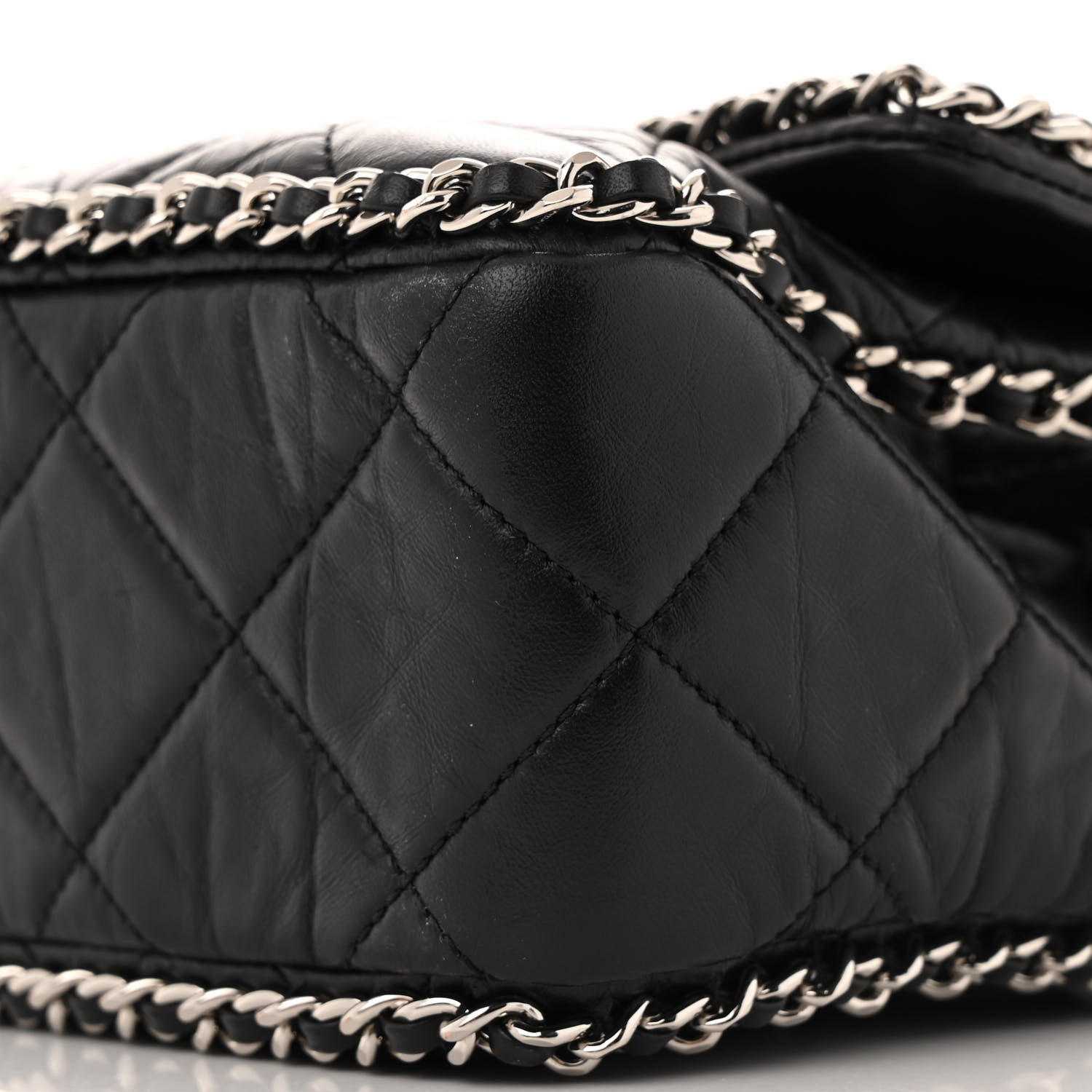 Chanel Crumpled Calfskin Quilted Large Chain All Over Flap Bag Black 10 of 11
