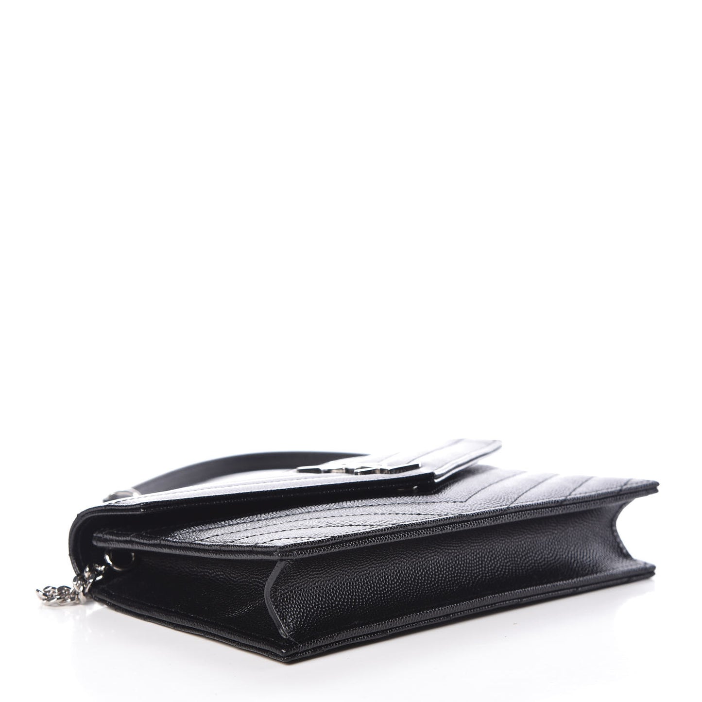 Grain De Poudre Matelasse Chevron Monogram Envelope Chain Wallet Black