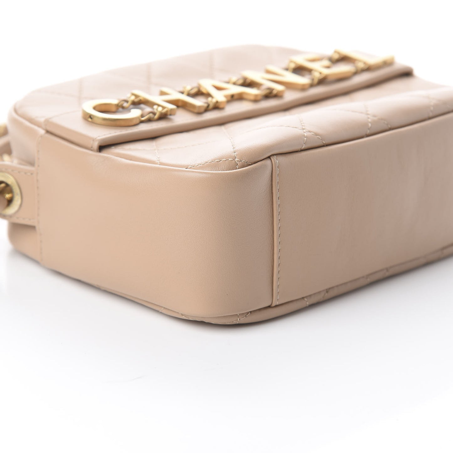 Calfskin Quilted Enchained Camera Case Bag Beige