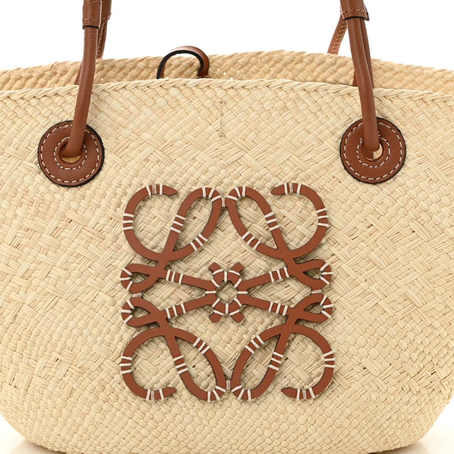 Calfskin Raffia Paulas Ibiza Small Anagram Basket Tote Bag Natural Tan