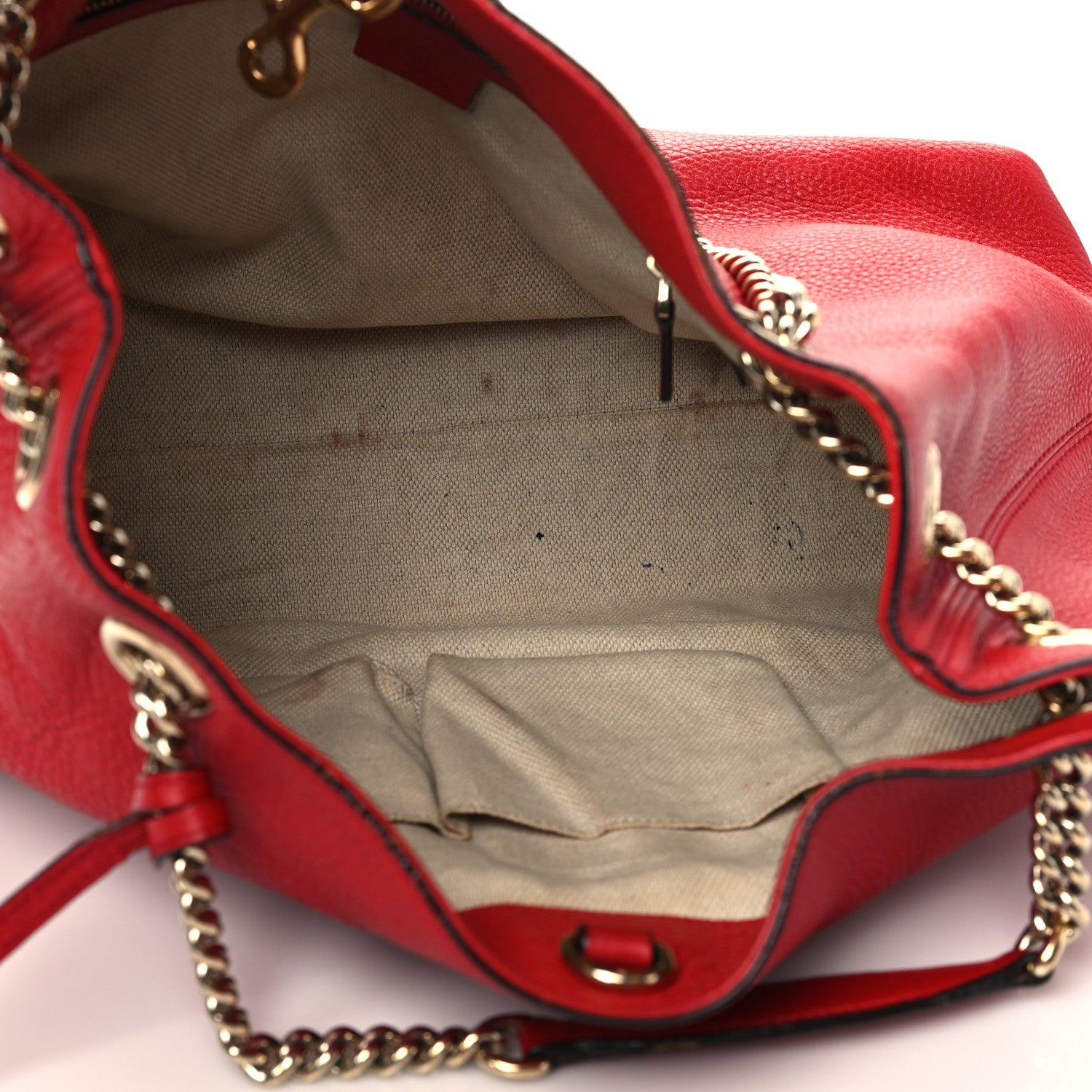 Gucci Pebbled Calfskin Medium Soho Chain Shoulder Bag Tabasco Red 5 of 8
