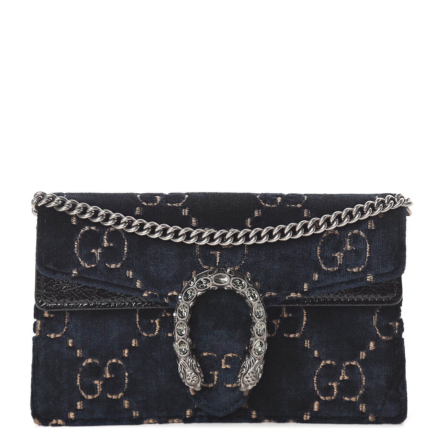 Gucci Velvet GG Monogram Super Mini Dionysus Shoulder Bag Blue Beige Black 1 of 7