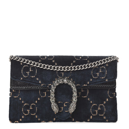 Gucci Velvet GG Monogram Super Mini Dionysus Shoulder Bag Blue Beige Black 1 of 7