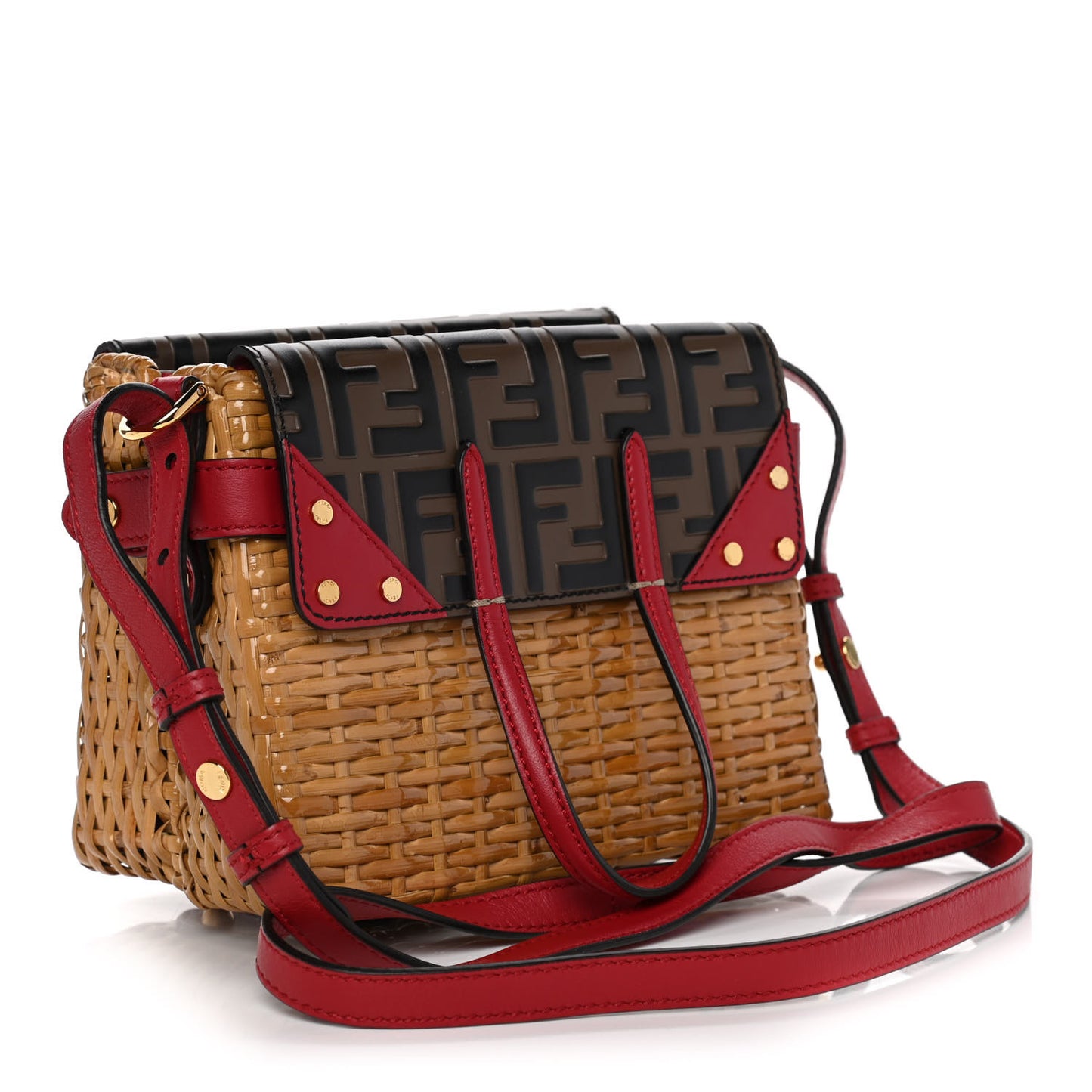 Wicker Calfskin FF 1974 Embossed Small Flip Tote Maya Black Fragola