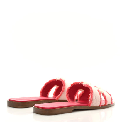 Hermes Toile H Oran Fringe Sandals 36 Framboise 4 of 9