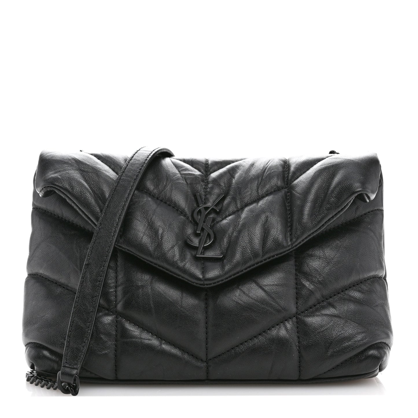 Calfskin Quilted Toy Loulou Puffer Monogram Monochrome Chain Satchel Black