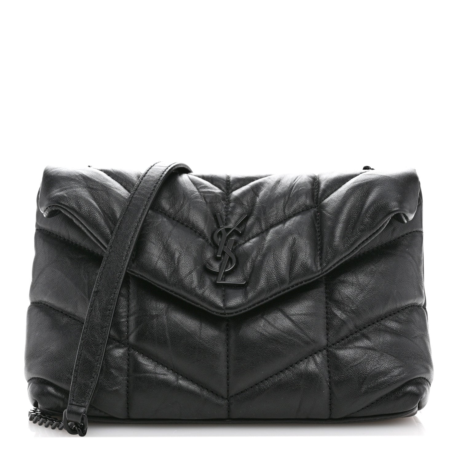 Saint Laurent Calfskin Quilted Toy Loulou Puffer Monogram Monochrome Chain Satchel Black 1 of 12