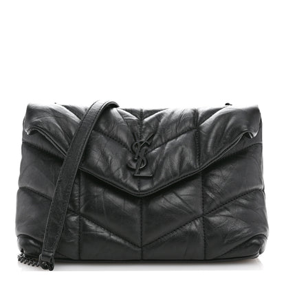 Saint Laurent Calfskin Quilted Toy Loulou Puffer Monogram Monochrome Chain Satchel Black 1 of 12