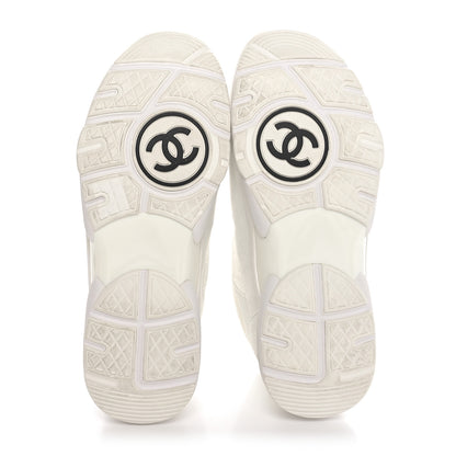 Chanel Suede Calfskin Fabric CC Sneakers 40 White 6 of 9