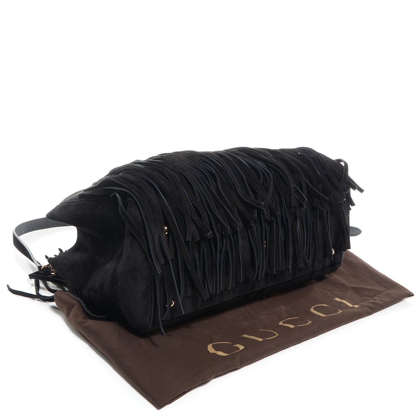 Suede Bamboo Fringe Medium Shopper Tote Black