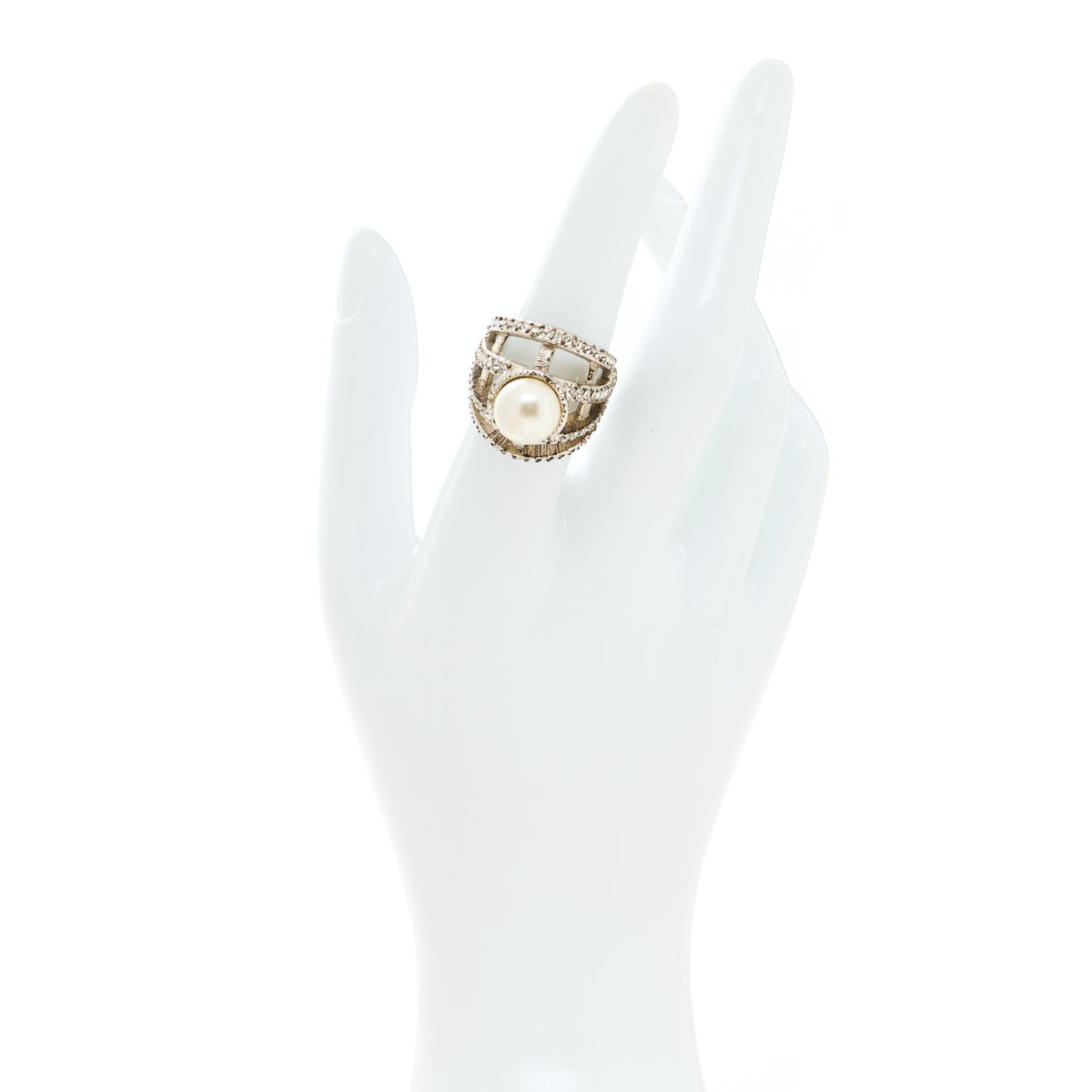 Chanel Pearl Crystal Ring 54 7 Silver 2 of 5