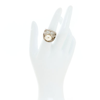 Chanel Pearl Crystal Ring 54 7 Silver 2 of 5