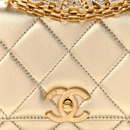 Chanel Metallic Lambskin Quilted Mini CC Crystal Logo Chain Flap Gold 8 of 11