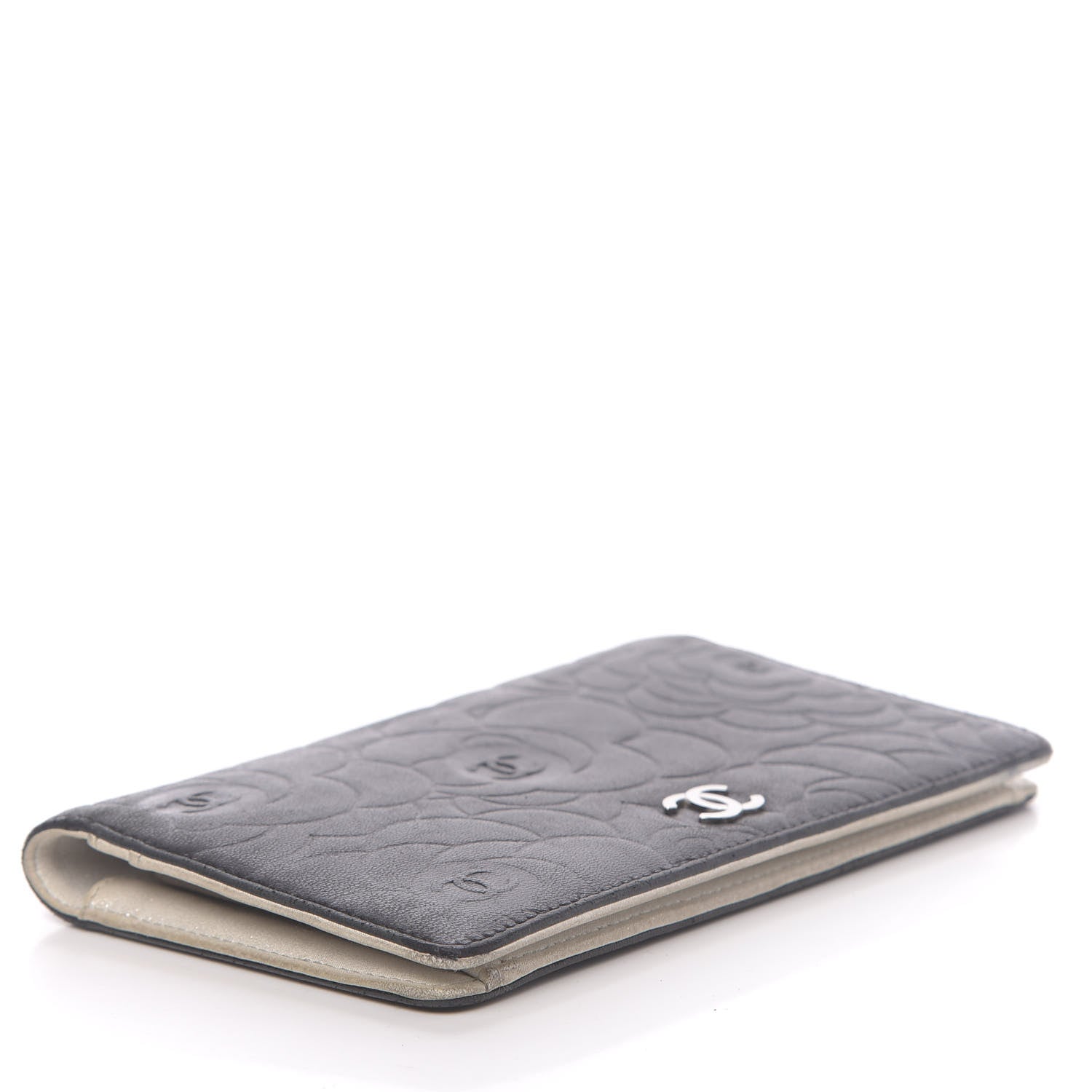 Chanel Lambskin Camellia Embossed Yen Wallet Black 4 of 13
