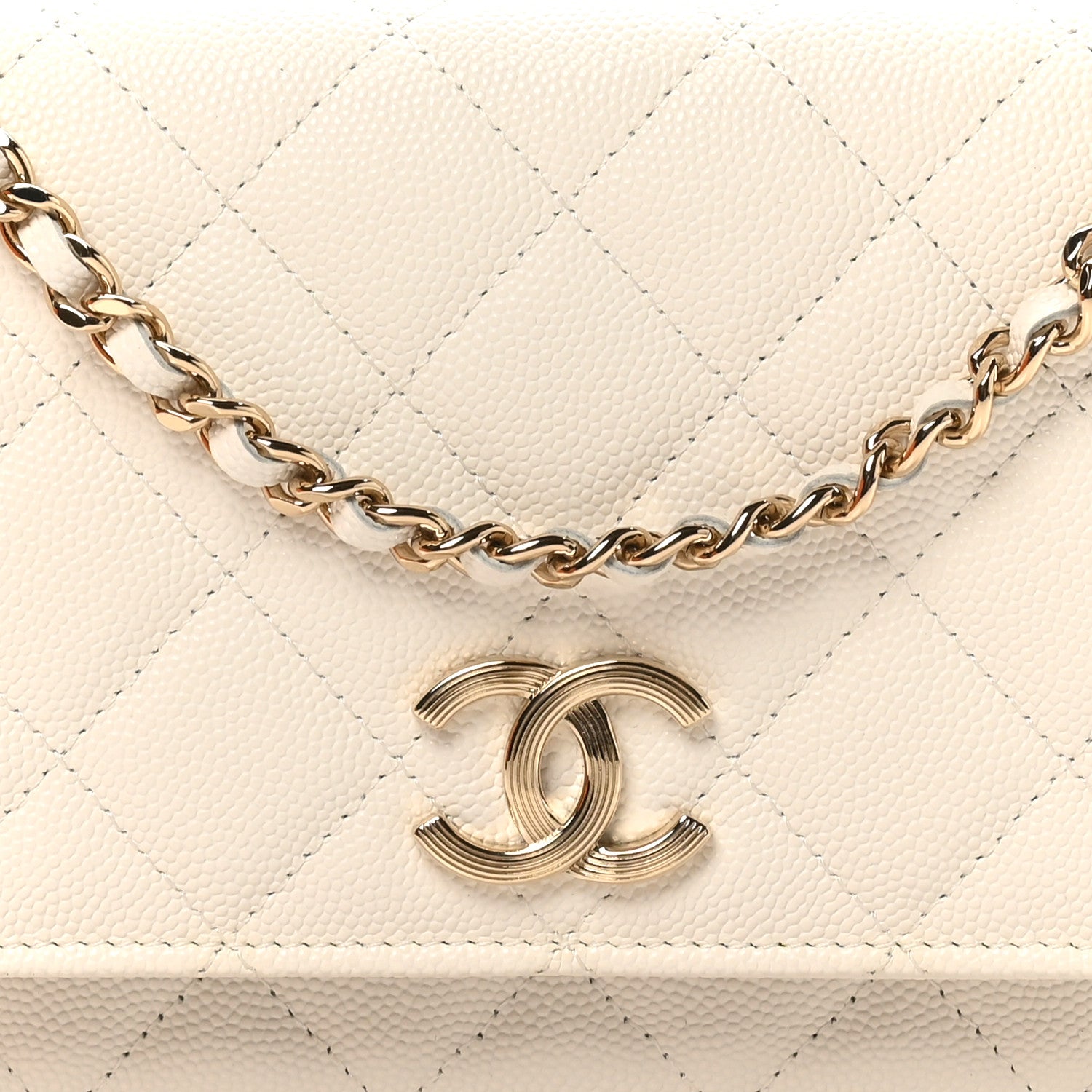 Chanel Caviar Quilted Striated CC Wallet on Chain WOC White 9 of 12