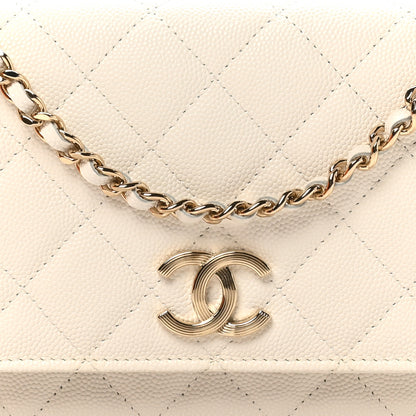 Chanel Caviar Quilted Striated CC Wallet on Chain WOC White 9 of 12