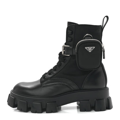 Prada Spazzolato Rois Re-Nylon Metal Triangle Logo Mens Monolith Pouch Pocket 60mm Combat Boots 8.5 Black 1 of 9