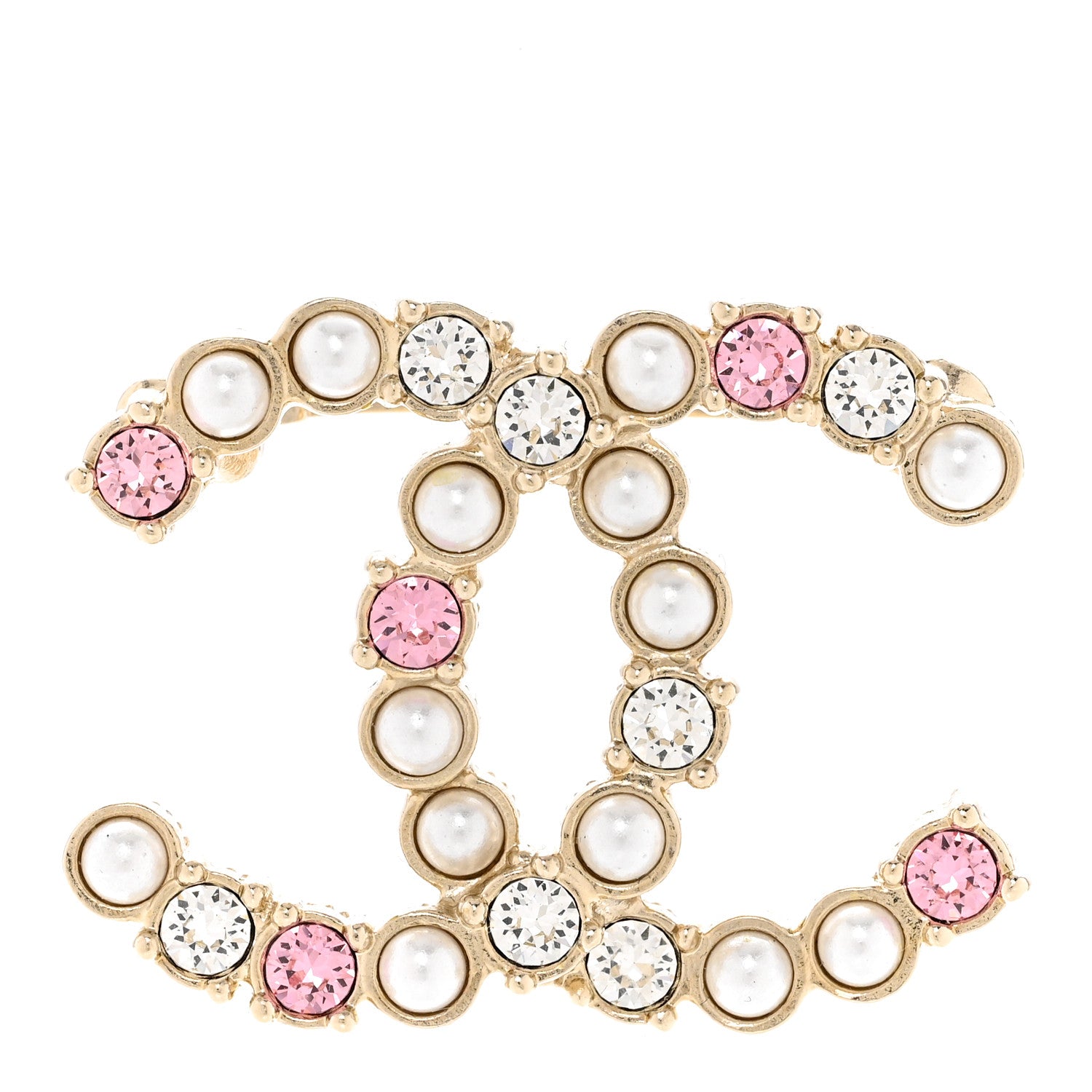 Chanel Pearl Crystal CC Brooch Gold Pearly White Purple 1 of 5