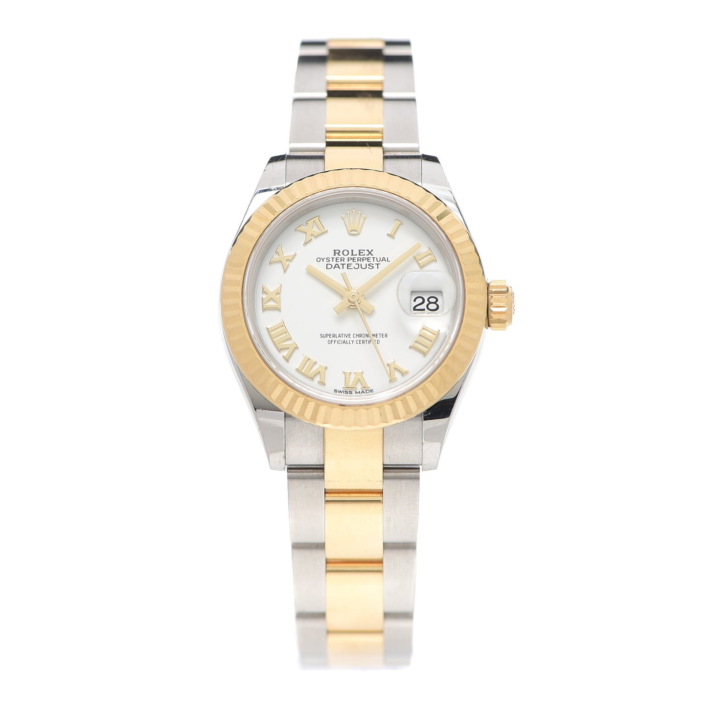 Stainless Steel 18K Yellow Gold 28mm Oyster Perpetual Datejust Watch White Roman 279173