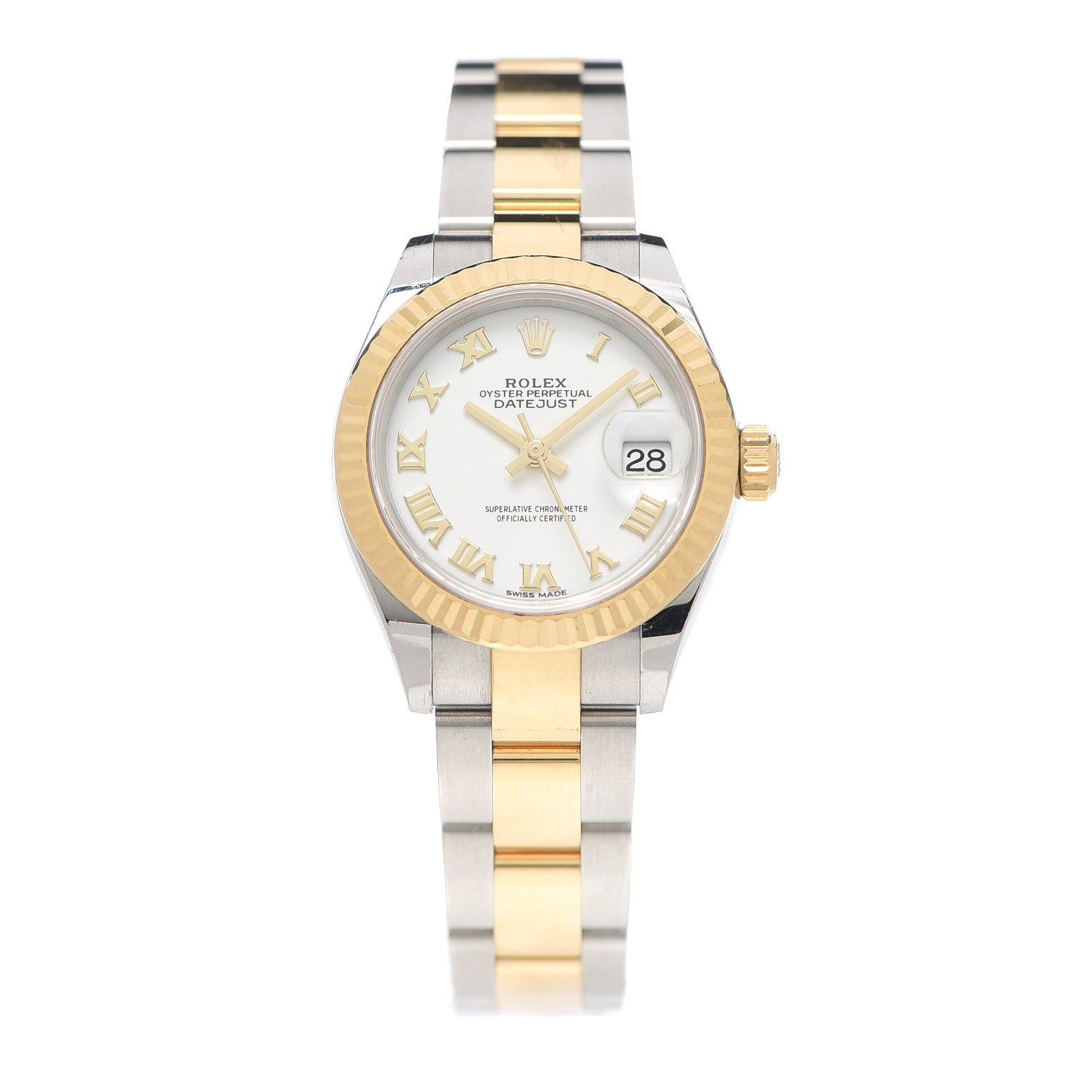 Rolex Stainless Steel 18K Yellow Gold 28mm Oyster Perpetual Datejust Watch White Roman 279173 1 of 6