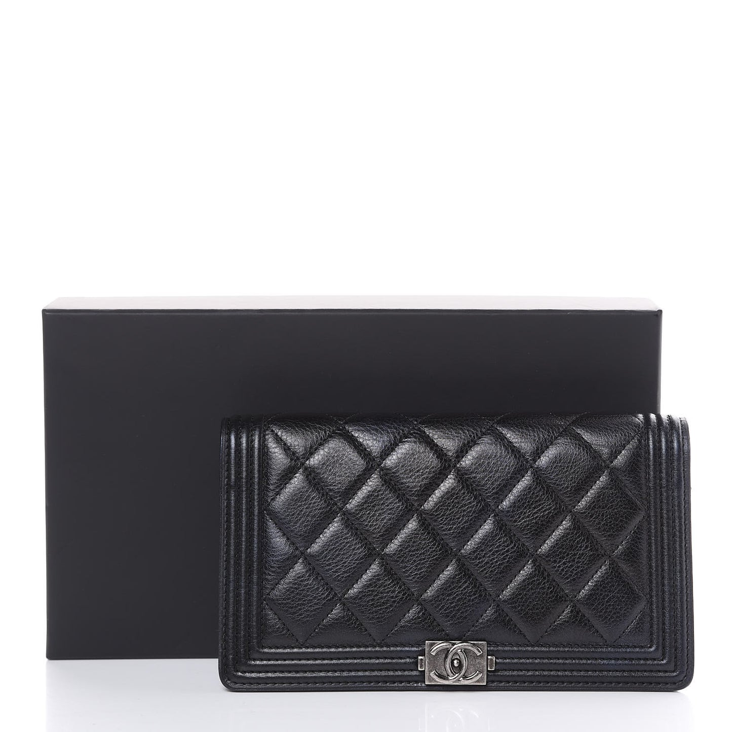 Calfskin Quilted Boy Yen Wallet Black