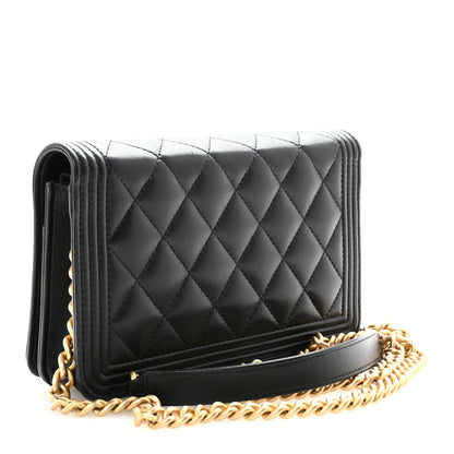 Chanel Lambskin Quilted Boy Wallet On Chain WOC Black 3 of 11