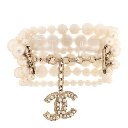 Chanel Graduated Pearl Crystal CC Multi Strand Bracelet Gold 3 of 5