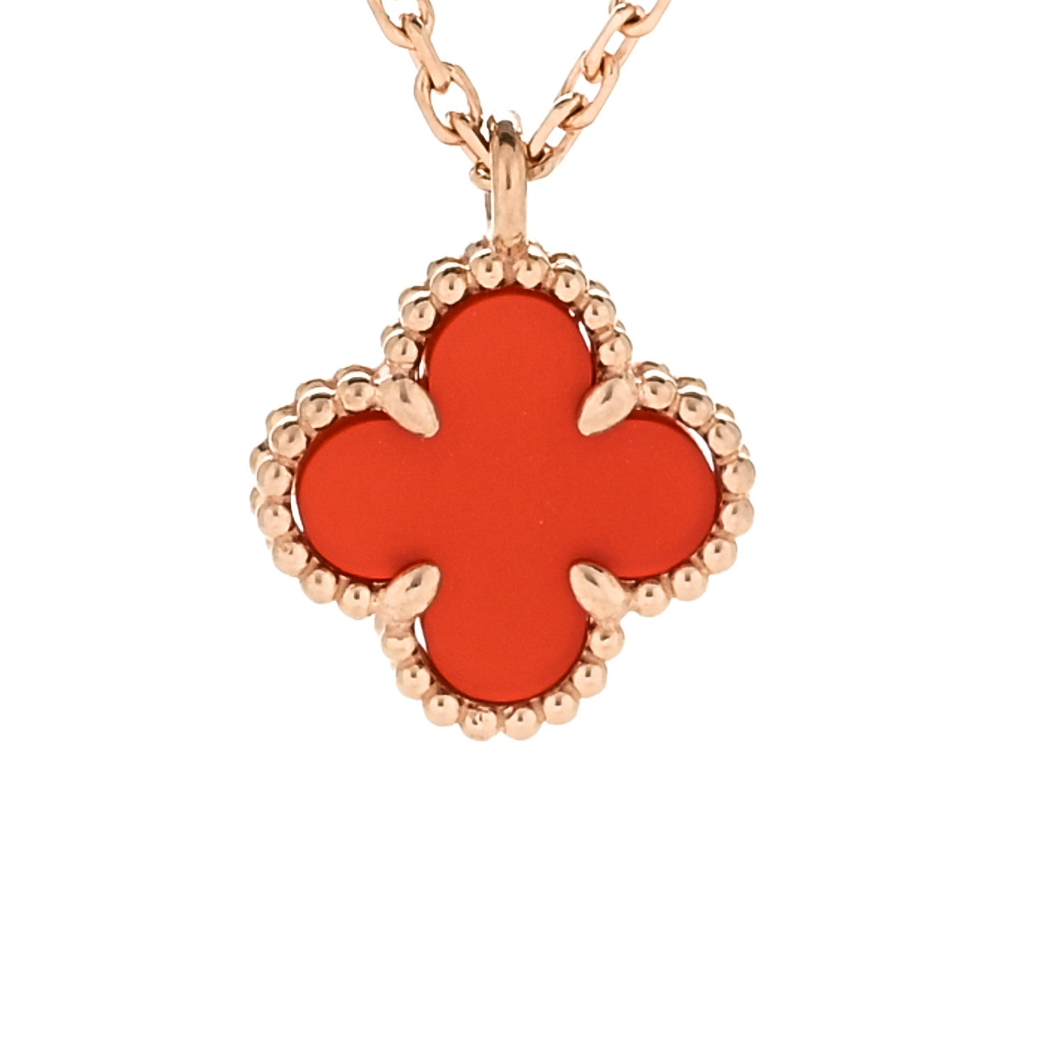 Van Cleef & Arpels 18K Rose Gold Carnelian Sweet Alhambra Pendant Necklace 4 of 7