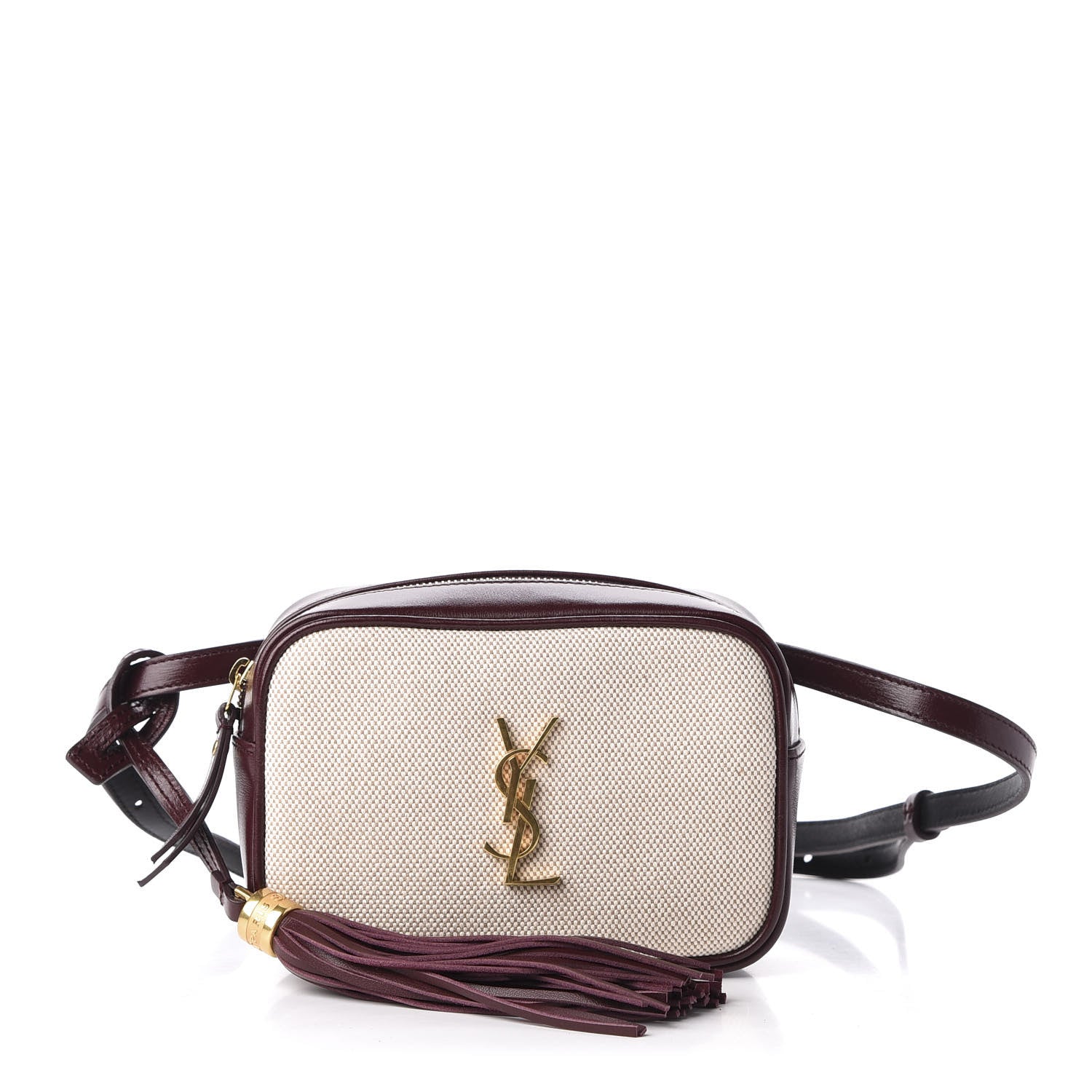 Saint Laurent Calfskin Canvas Monogram Lou Belt Bag Natural Dark Legion Red 1 of 10