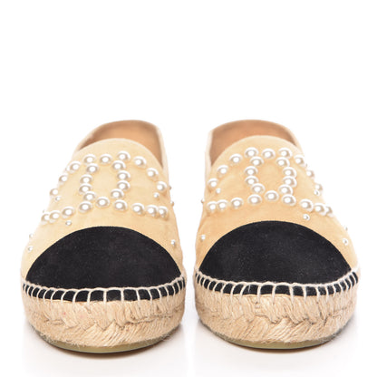 Chanel Suede Pearl CC Espadrilles 37 Beige Black 2 of 10