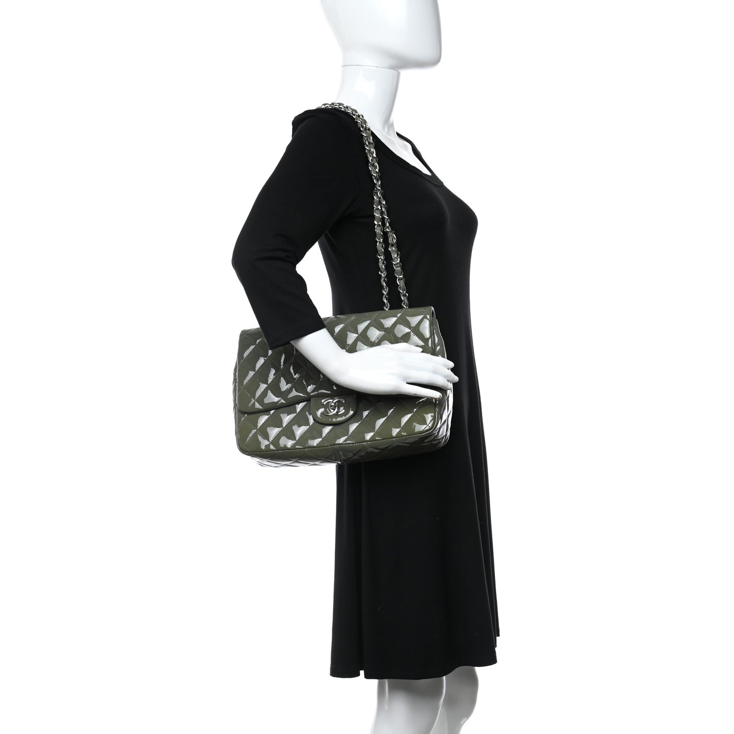 Patent Quilted Jumbo Single Flap Grey