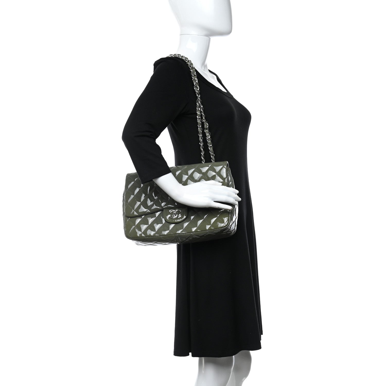 Chanel Patent Quilted Jumbo Single Flap Grey 3 of 10