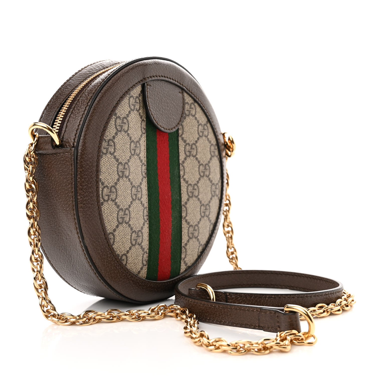 Gucci GG Supreme Monogram Web Mini Ophidia Round Shoulder Bag Brown 3 of 10