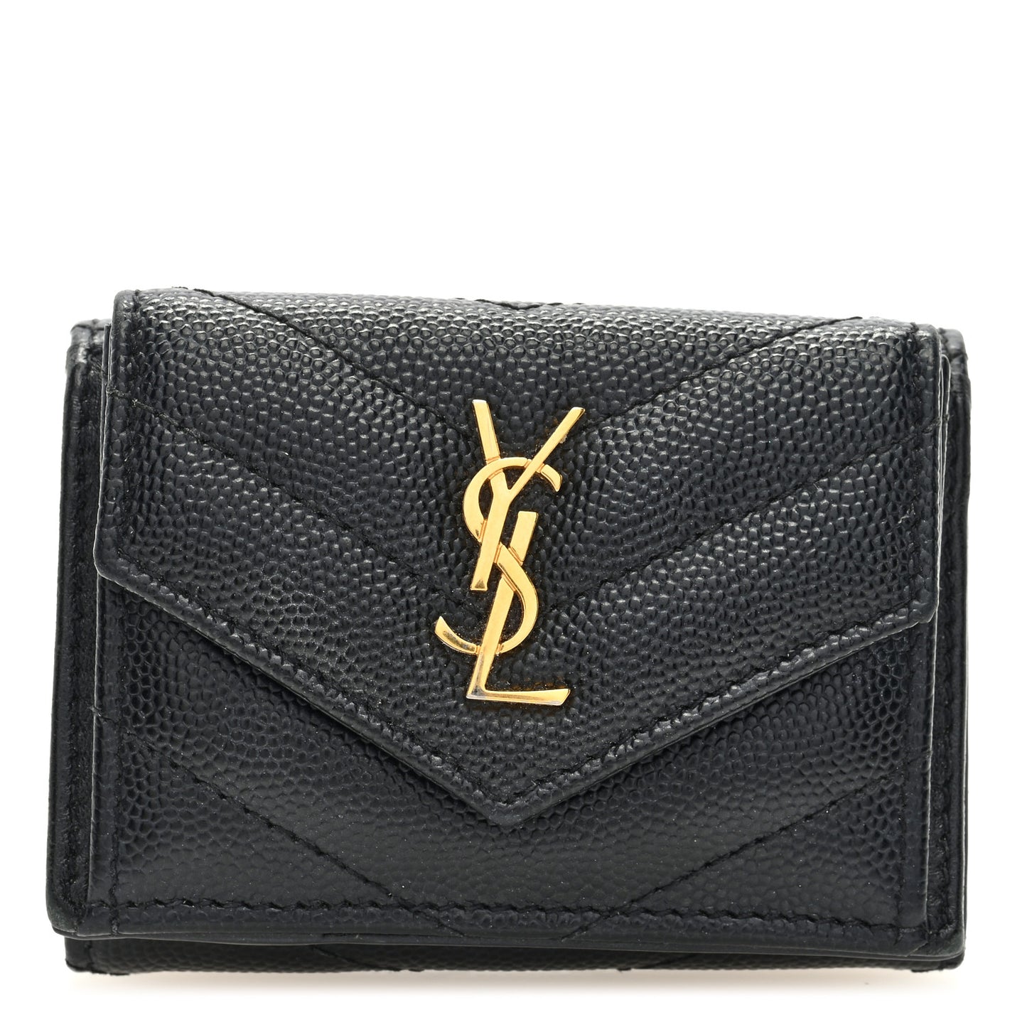 Grain De Poudre Matelasse Chevron Monogram Compact Tri Fold Pocket Wallet Black
